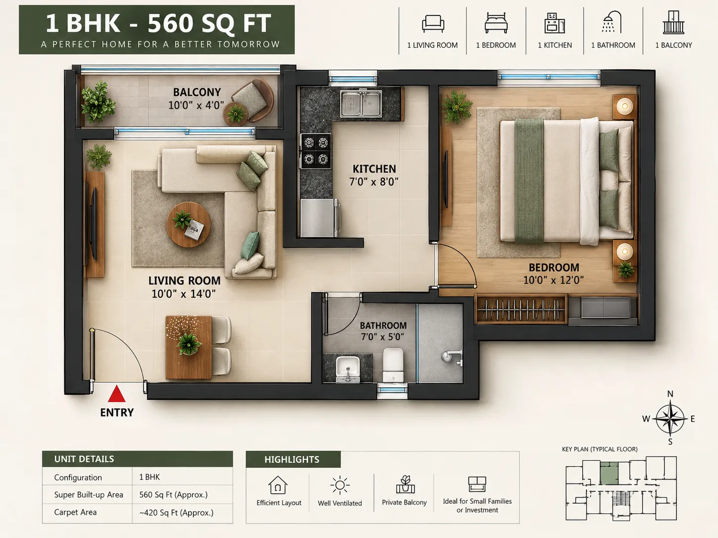 Floor plan: 1BHK