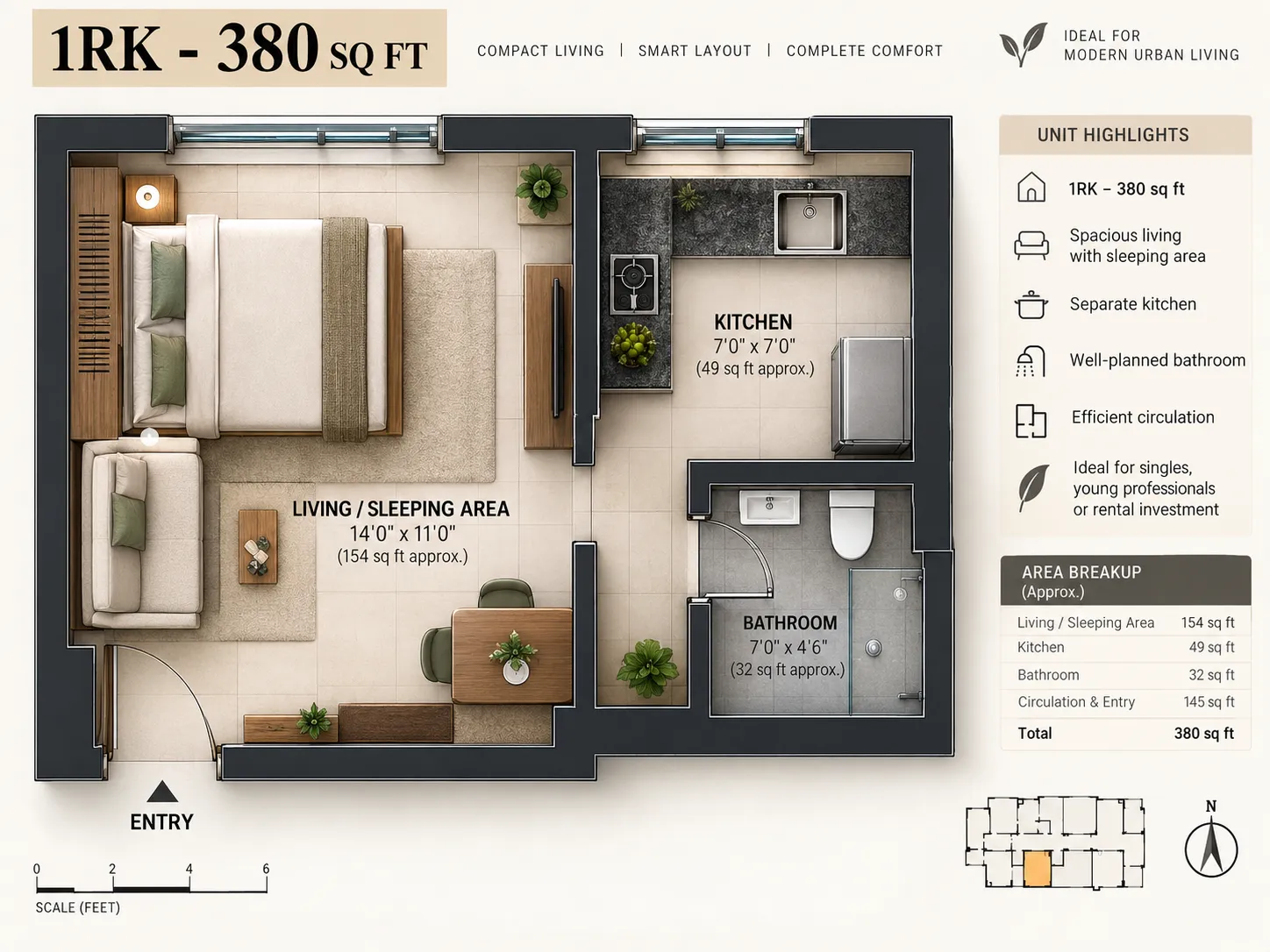 Floor plan: 1RK